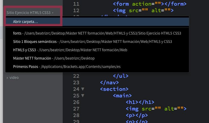Diferencias entre Brackets y Sublime Text Cómo abrir una nueva carpeta en Brackets