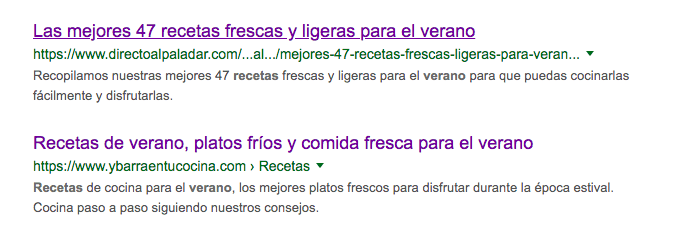 ejemplo de migas de pan en las SERP de Google