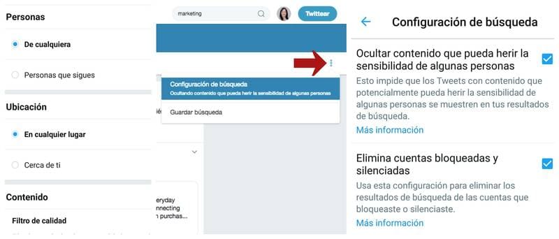 Opciones de búsqueda en Twitter