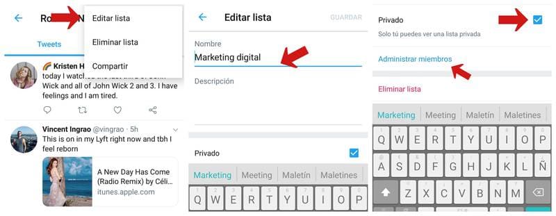 Editar o hacer privada una lista de Twitter