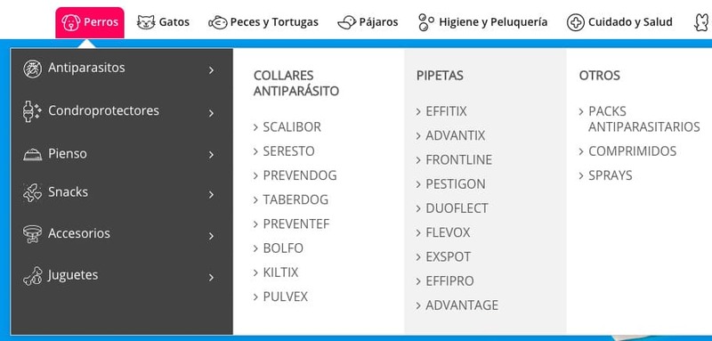 ejemplo de mega menu en la web de un ecommerce para mejor SEO