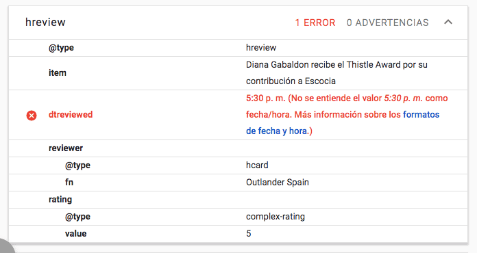 errores de datos estructurados