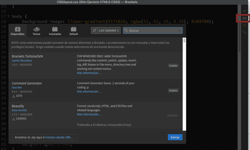 Puedes descargar extensiones para Brackets que te harán más fácil la vida ¿Desde dónde se descargan las extensiones para Brackets?