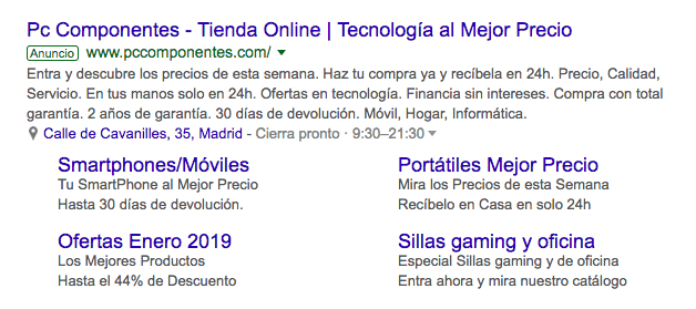 Anuncio google con extensiones